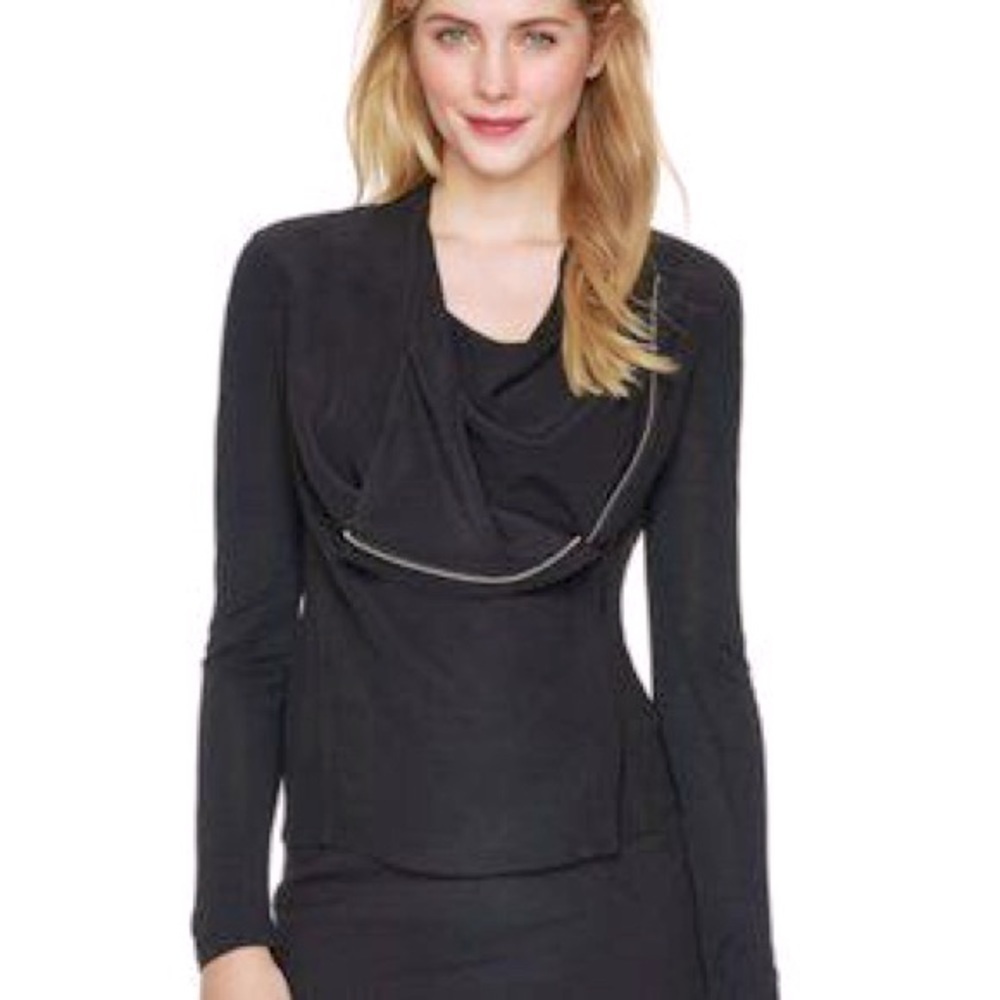Babaton Black Olivier Draped Zip Lightweight Front Jersey Moto Jacket Size S